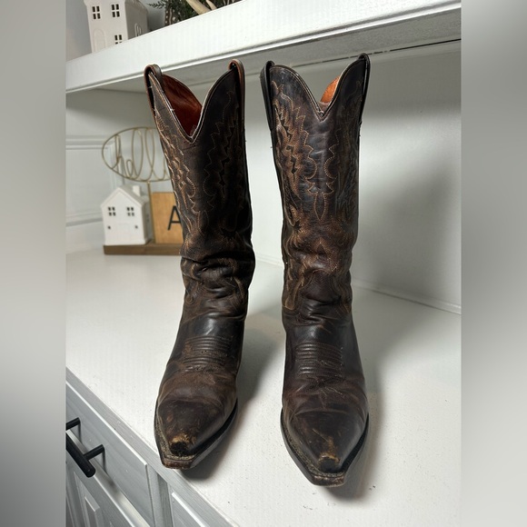 Dan Post Western Cowboy Boots Brown Leather Women’s 7.5 Classic Stitch Square - Picture 2 of 9